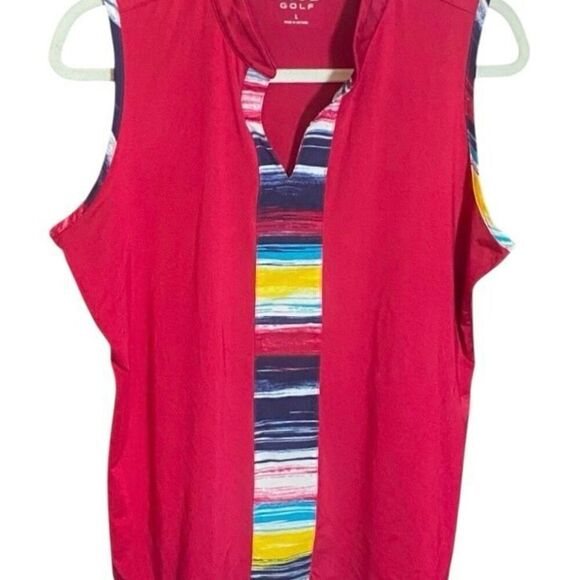 IZOD Golf Womens Sleeveless Pink Polo Shirt L Stretch Athletic Tank Top Multi Tr - Picture 3 of 7
